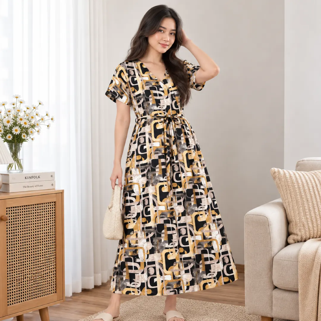 Daster Kimono Abstract Black