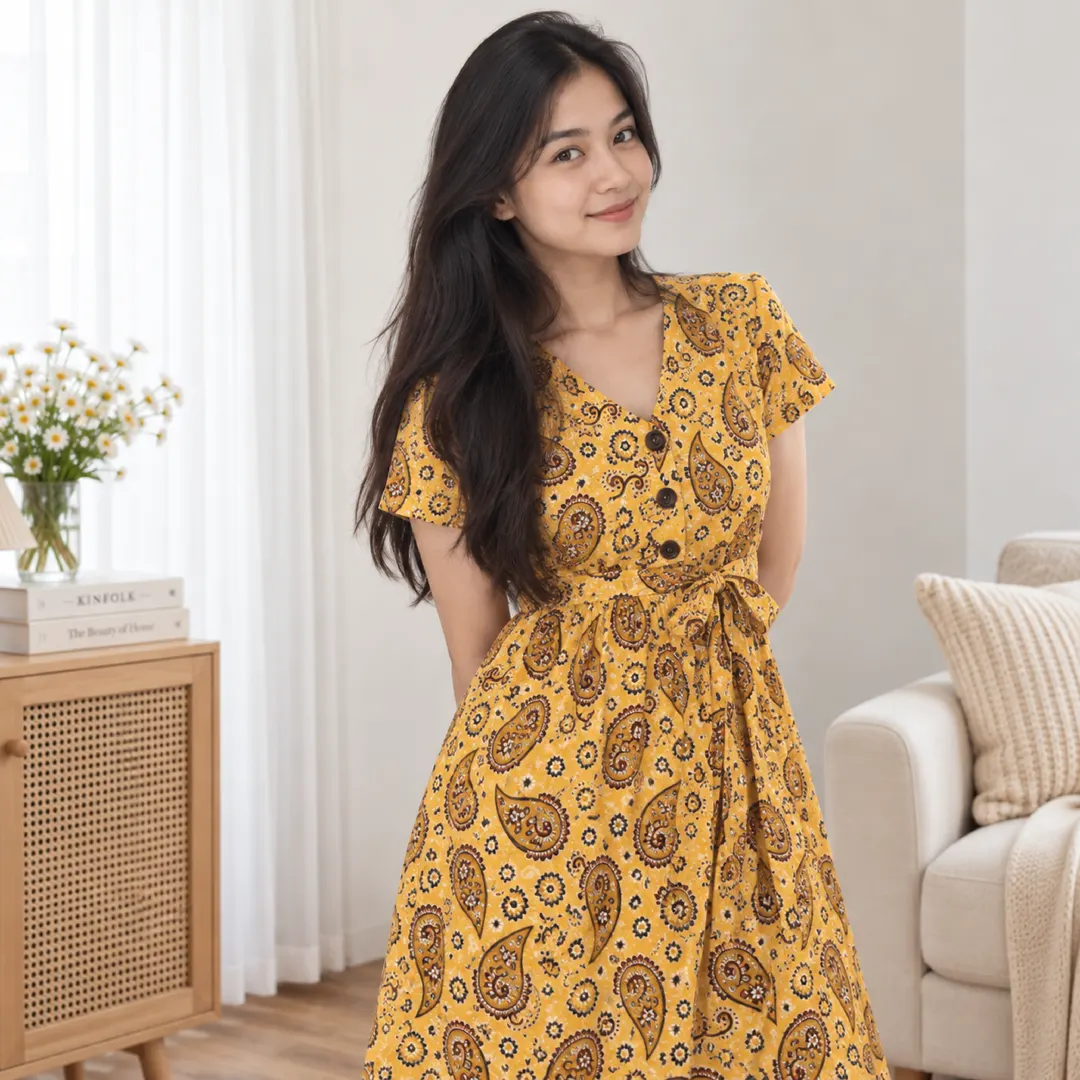 Daster Kimono Mustard Paisley