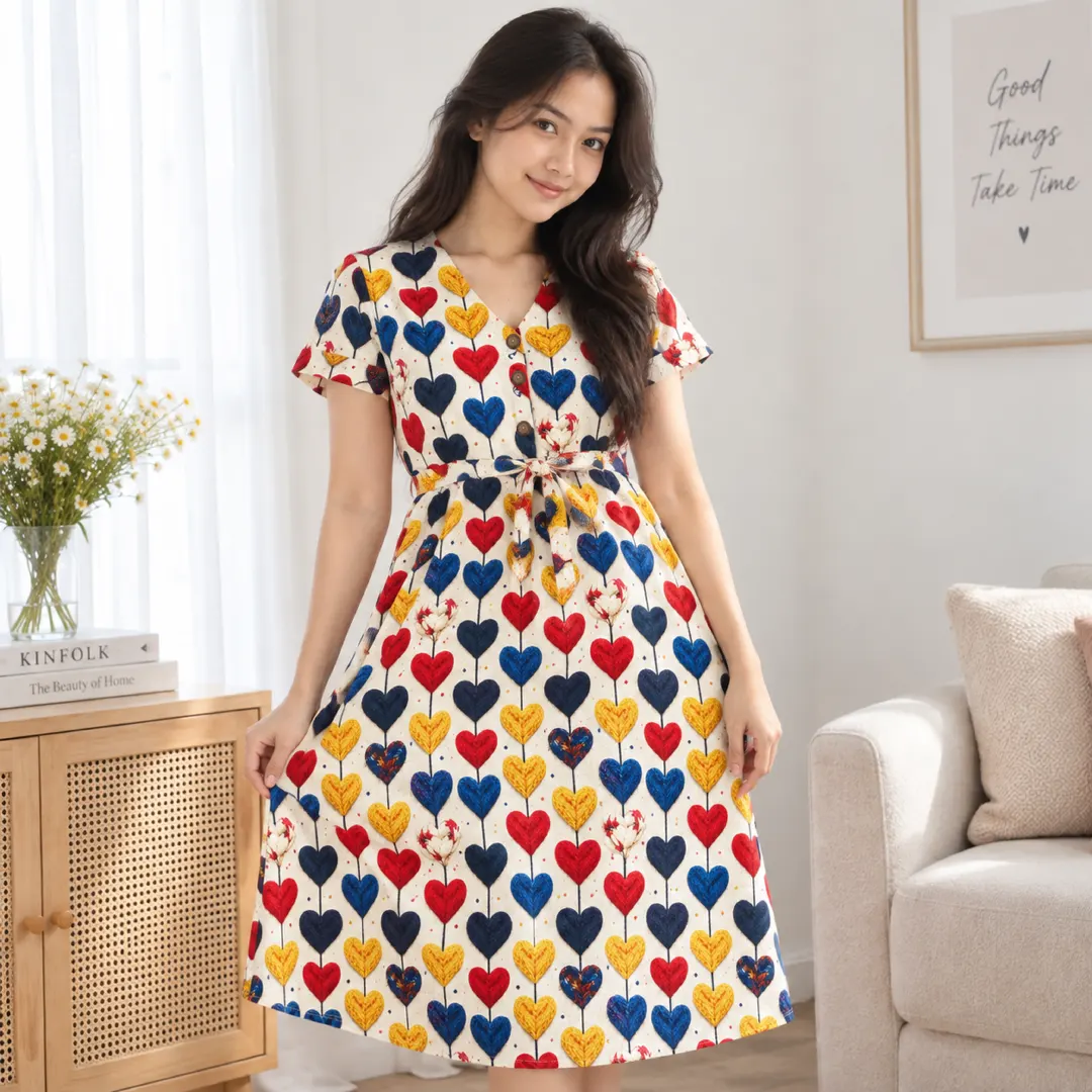 Daster Korean Ruffle Colorful Heart