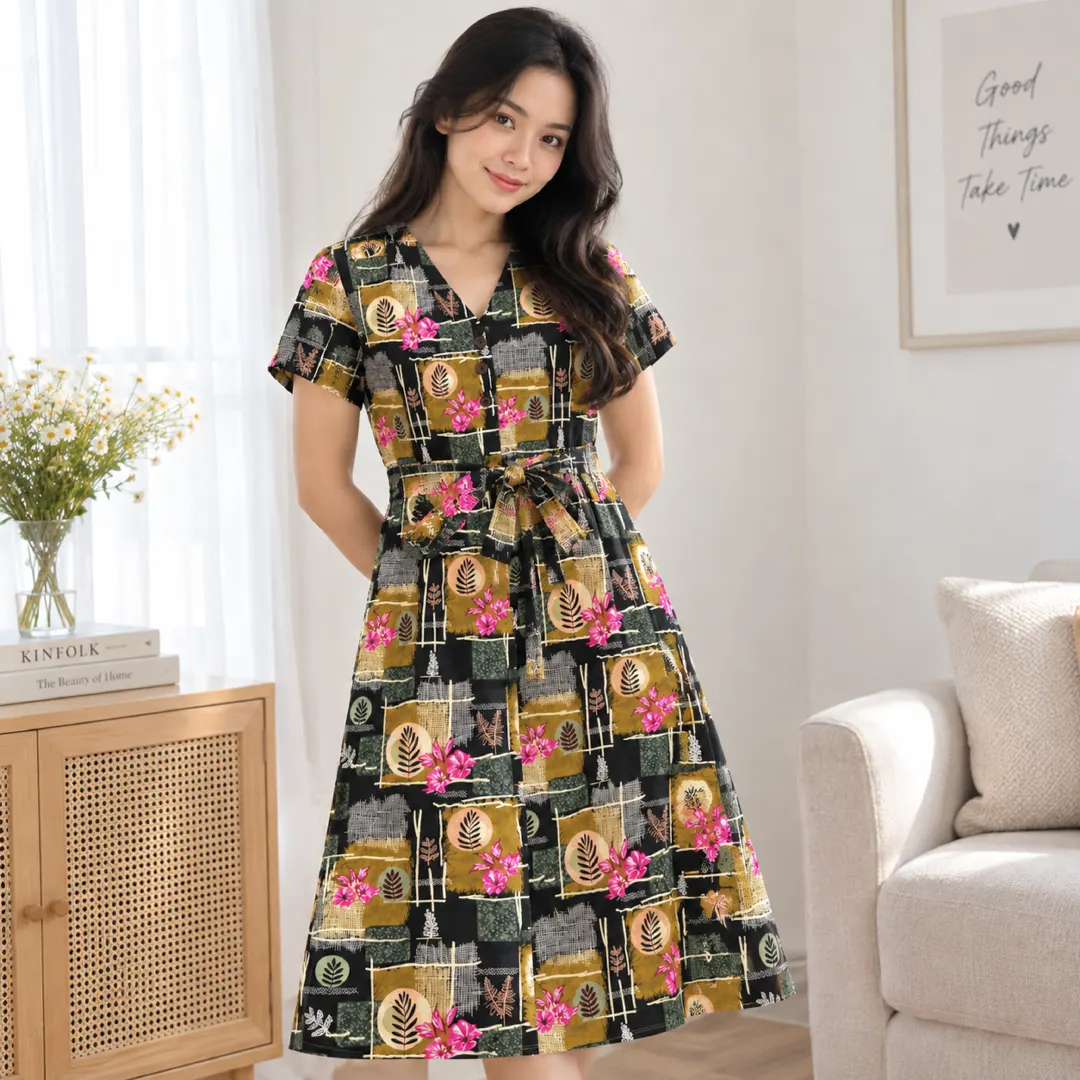 Daster Korean Ruffle Ethnic Flora