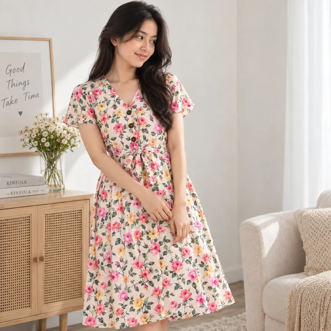 Daster Korean Ruffle Tiny Floral